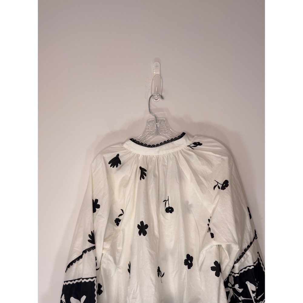 Entro Blouse Black White Floral V-Neck Boho Bohemian Long Sleeve Classy‎ Medium - Picture 9 of 15